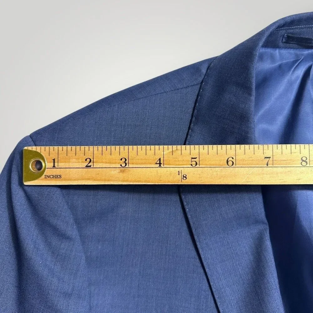RENOIR Mens Blazer 42R Sport Coat Two Button Jacket Stretch Wool Blue Slim fit